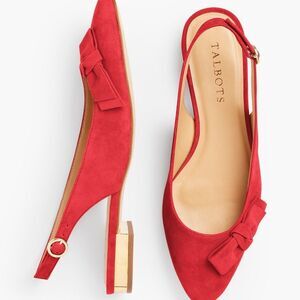 Talbots Edison Bow Slingback Flats Red Suede Leather Size 9.5